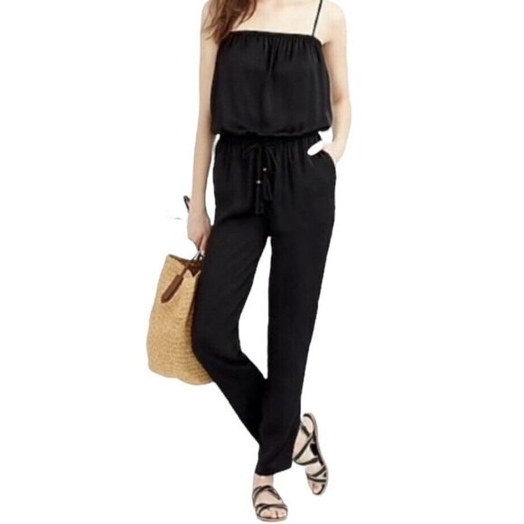 J. Crew Black Convertible Lightweight Spaghetti Strap Waist Tie Jumpsuit Size XS - Picture 1 of 7